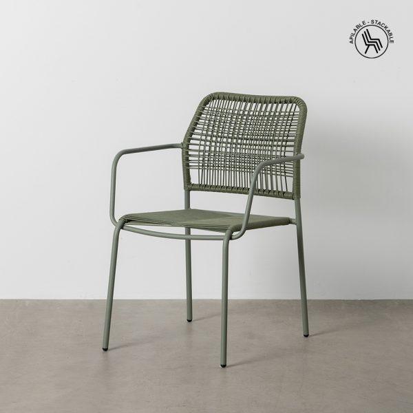 SILLA APILABLE VERDE ACERO EXTERIOR 53 X 63 X 78 CM