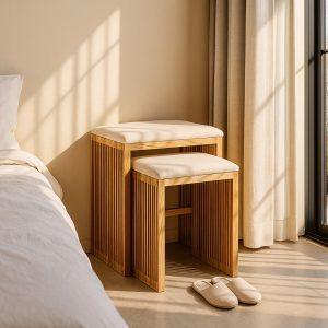 S/2 BANQUETA NATURAL MADERA DE TECA 50 X 34 X 60 CM