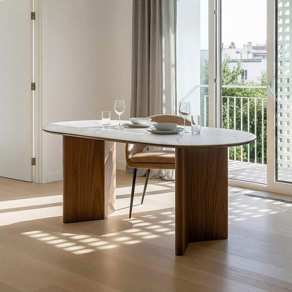 MESA COMEDOR BLANCO-MARRÓN DM-CERÁMICA 180 X 90 X 76 CM