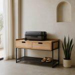 MUEBLE CAJONES NATURAL-NEGRO DM-METAL 100 X 48 X 56