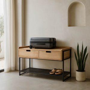 MUEBLE CAJONES NATURAL-NEGRO DM-METAL 100 X 48 X 56