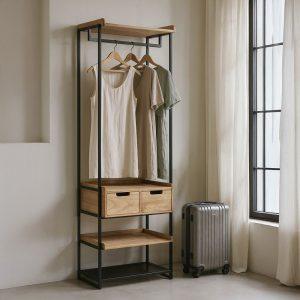 MUEBLE VESTIDOR NATURAL-NEGRO DM-METAL 60 X 48 X 192