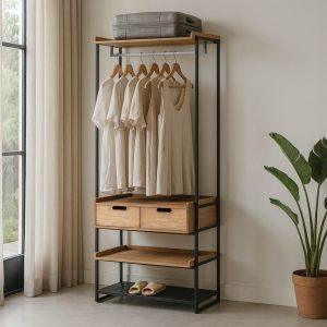 MUEBLE VESTIDOR NATURAL-NEGRO DM-METAL 80 X 48 X 192