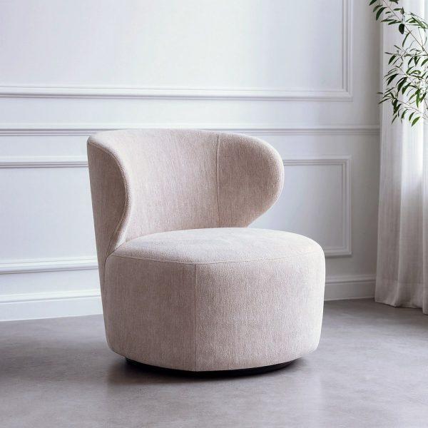 SILLÓN GIRATORIO BEIGE TEJIDO-MADERA 73 X 68 X 74 CM