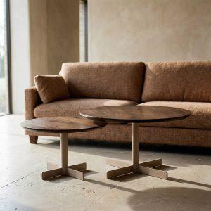 S/2 MESA CENTRO BEIGE-MARRÓN HIERRO 80 X 80 X 45 CM