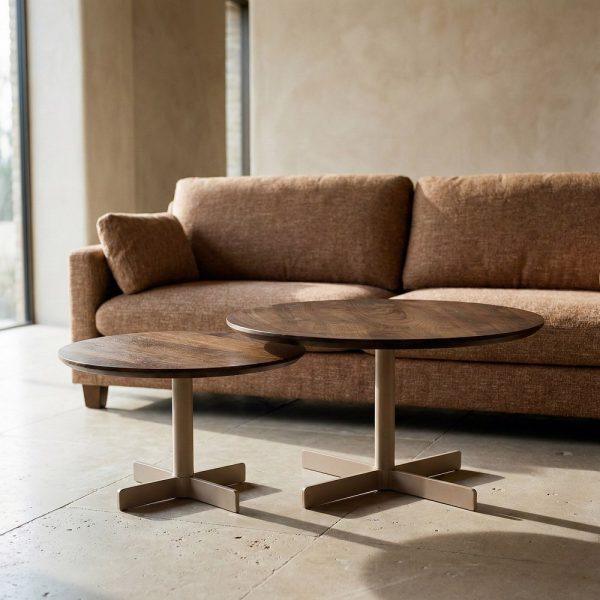 S/2 MESA CENTRO BEIGE-MARRÓN HIERRO 80 X 80 X 45 CM