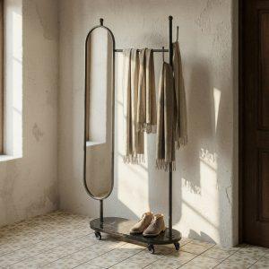 ESPEJO RECIBIDOR NEGRO METAL-MÁRMOL 80 X 32 X 175 CM