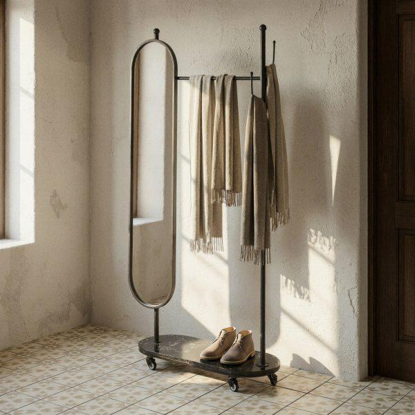 ESPEJO RECIBIDOR NEGRO METAL-MÁRMOL 80 X 32 X 175 CM