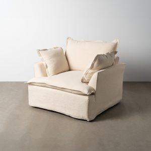 SILLÓN BEIGE MADERA / TEJIDO SALÓN 115 X 109 X 97 CM