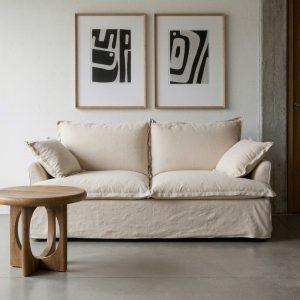 SOFÁ 2 PLAZAS BEIGE MADERA / TEJIDO 200 X 109 X 90 CM