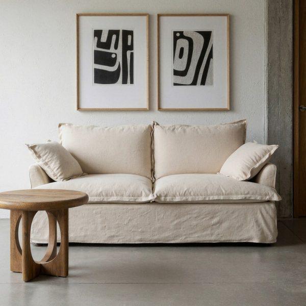 SOFÁ 2 PLAZAS BEIGE MADERA / TEJIDO 200 X 109 X 90 CM