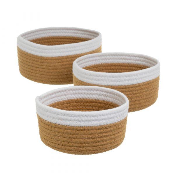 S/3 CESTA CUERDA BEIGE-BLANCO 26 X 26 X 11 CM