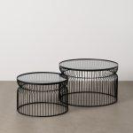 S/2 MESA CENTRO NEGRO METAL-CRISTAL 65 X 65 X 40 CM